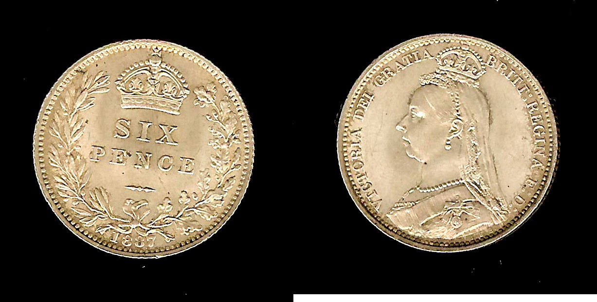 ROYAUME-UNI 6 Pence Victoria buste 1887 SPL